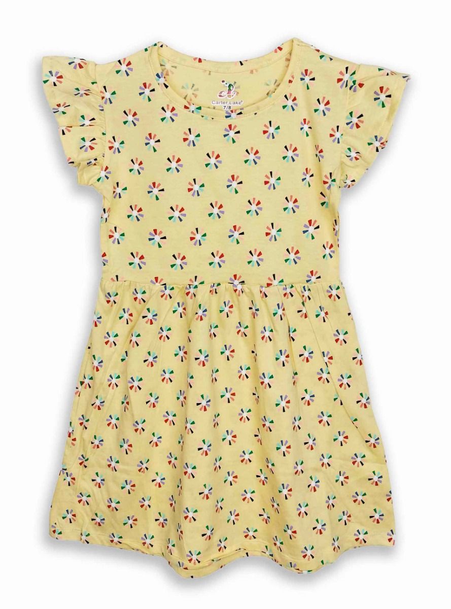 Girls Printed Yellow AOP Dress