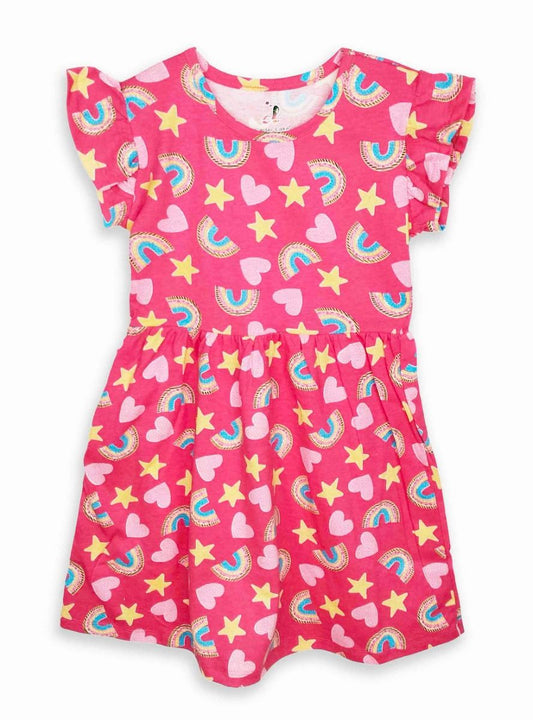 Girls Pink Rainbow Printed Dress