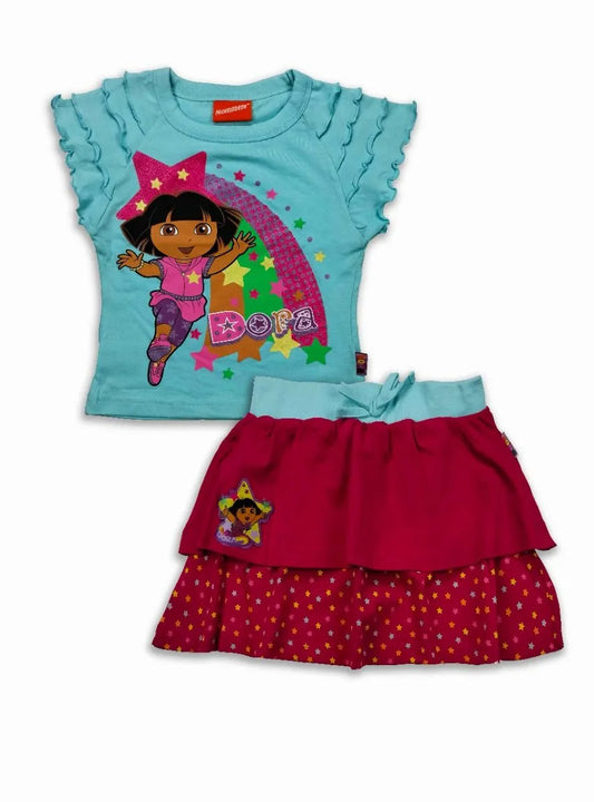 DORA Girls Printed Skirt Set | Blue