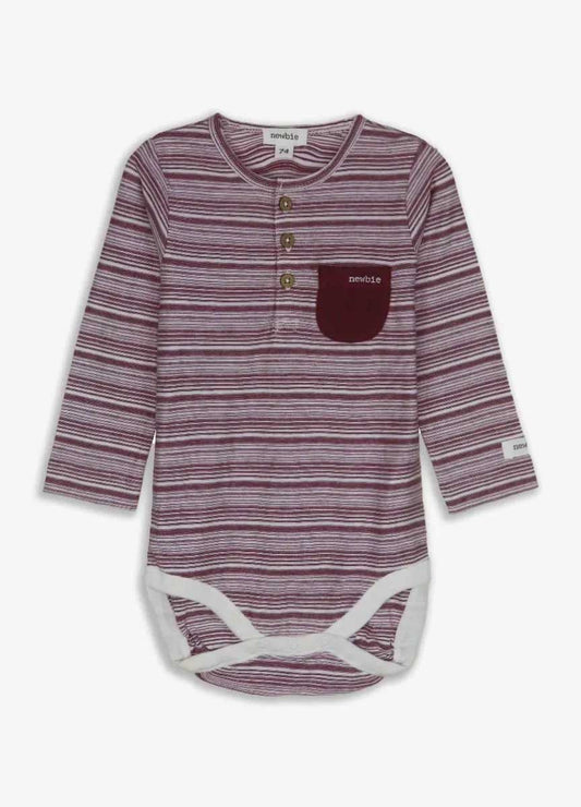 Long Sleeve Henley Baby Bodysuit - 3 Color Stripes