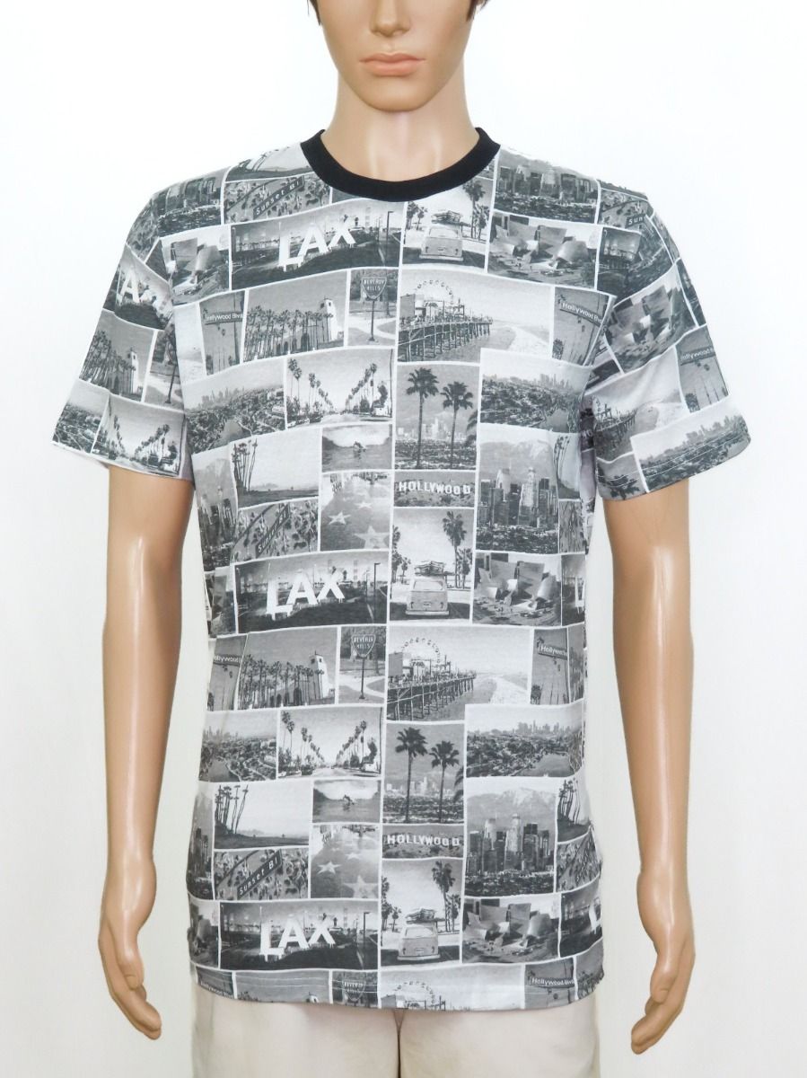 Mens Printed T Shirt Grey Melange Aop