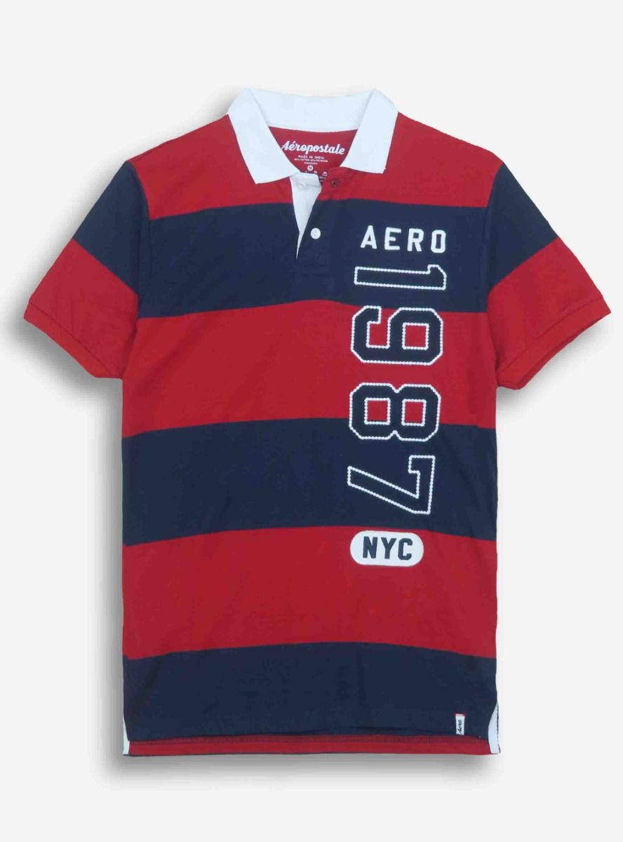 Mens Red - Navy 1987 Striped Polo