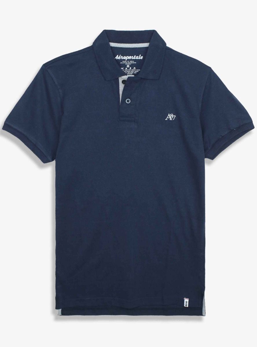 Mens Collar T Shirt Navy-Grey