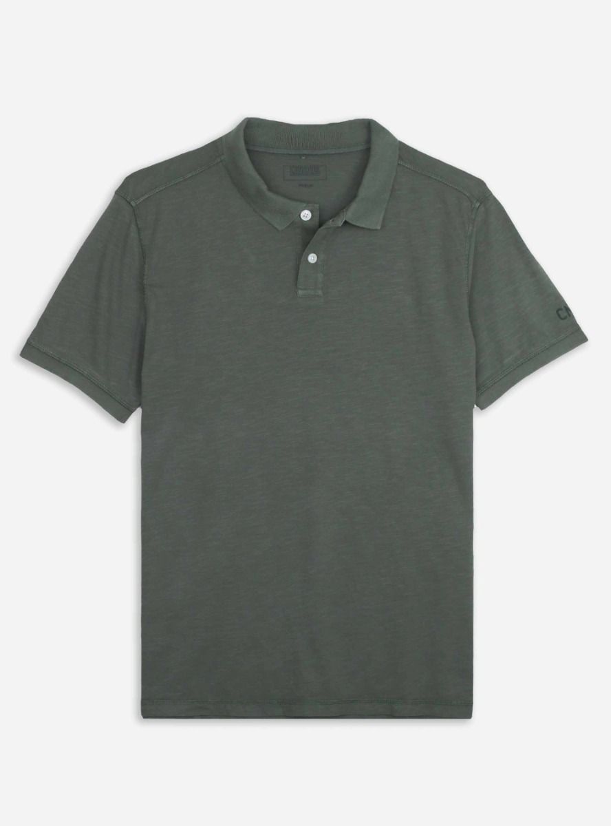 Mens Slub Knit Olive Polo