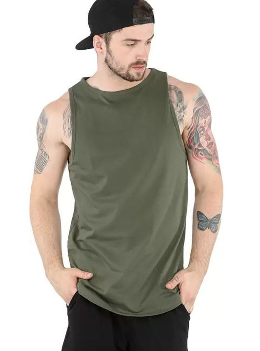 Mens Olive Deep Arm Hole Sleeveless T Shirt