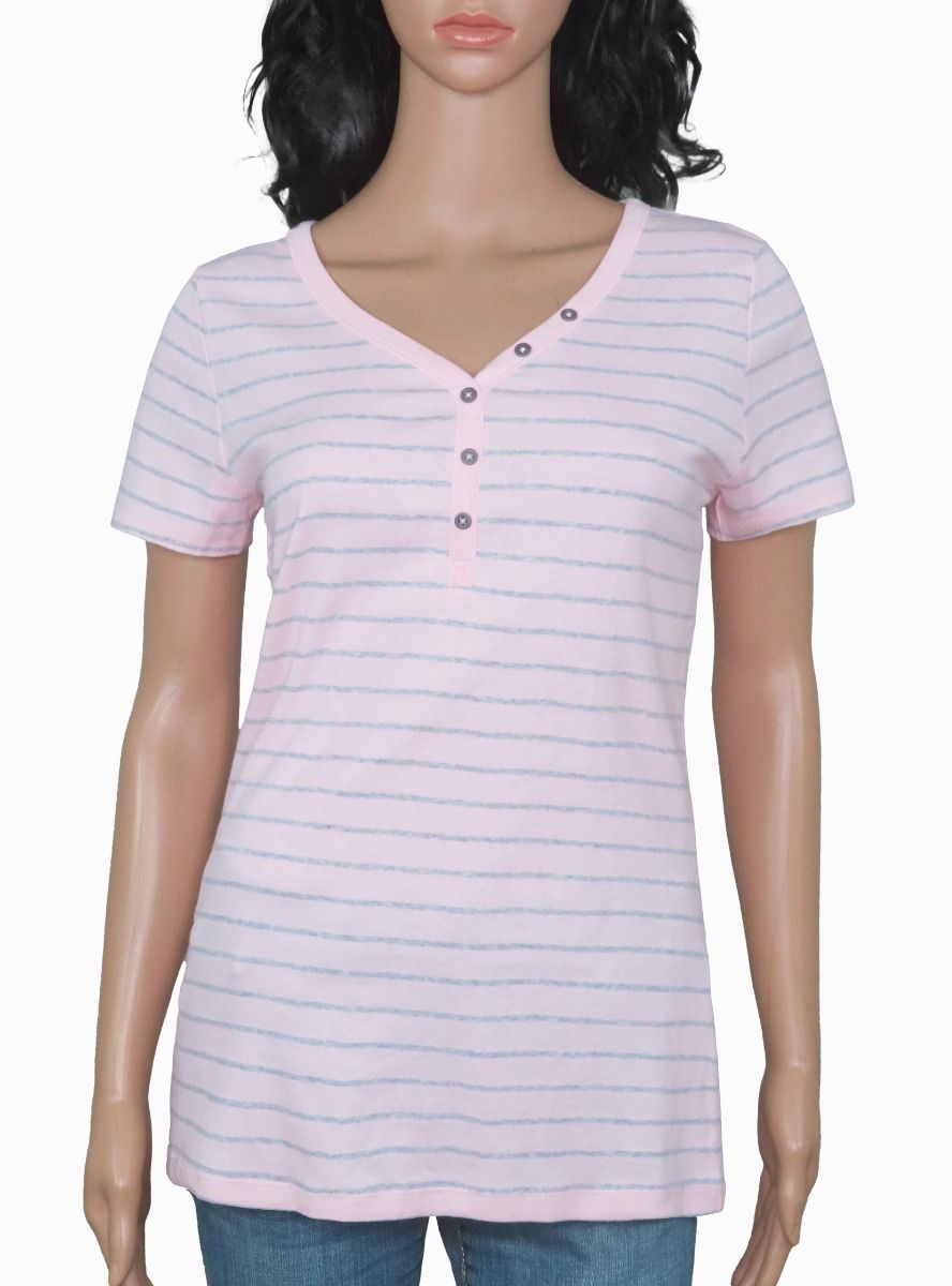 Ladies Striped Henley T Shirt