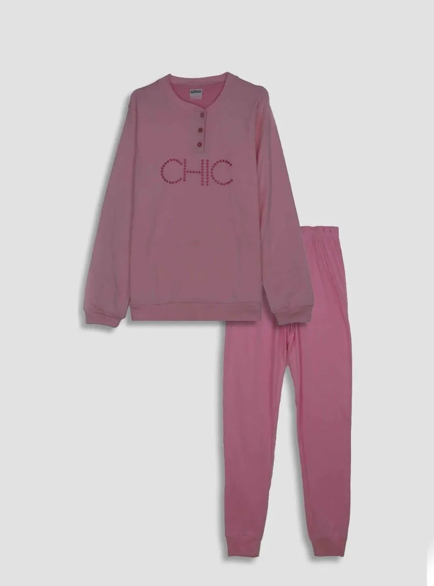 Ladies Interlock Pink Pyjama Set