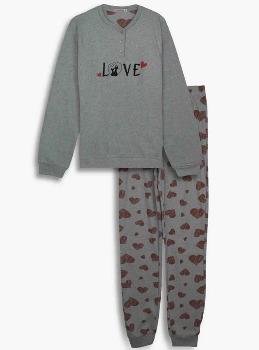 Ladies Interlock Grey-Grey Aop Pyjama Set