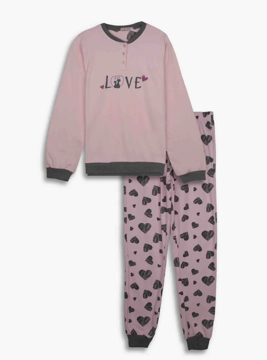 Ladies Interlock Pink-Pink Aop Pyjama Set