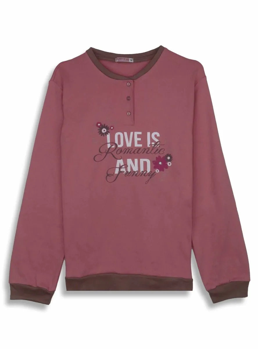 Ladies Interlock Pink Love Pyjama Set