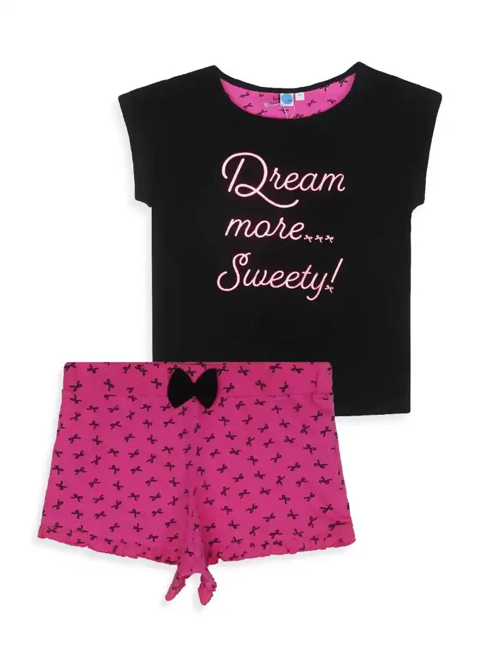 Ladies Black Shorty Pyjama Set