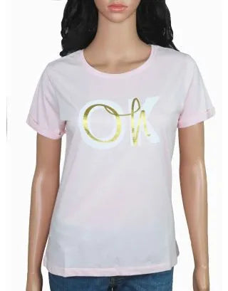 Ladies Printed Baby Pink T Shirt