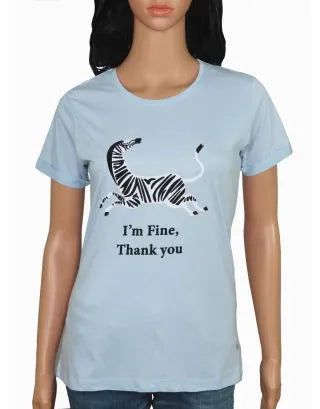 Ladies Blue Zebra Printed T Shirt